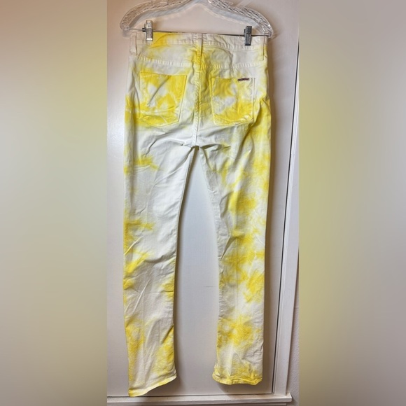 Hudson Yellow White Tie Dye Skinny Zipper Fly Jeans Made in the USA Size 28 - Picture 8 of 15